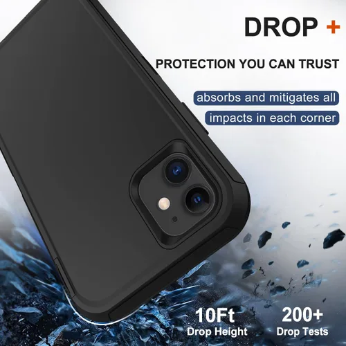 Vista 4 de Funda para iPhone 12, iPhone 12 Pro con funda de clip para cinturón, 2 protectores de pantalla, resistente grado militar, cuerpo completo, a prueba