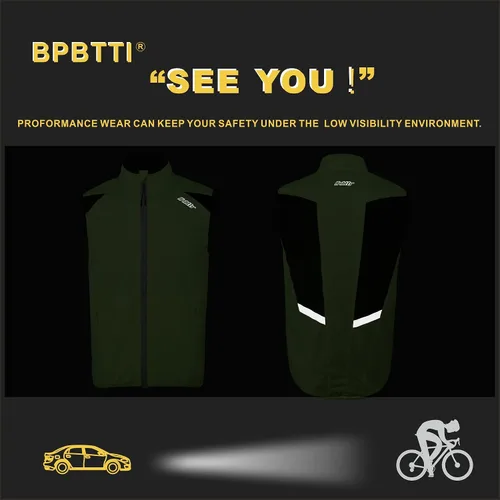 Vista 5 de bpbtti Chaleco de ciclismo para hombre, rompevientos sin mangas con dos bolsillos laterales (2.0), resistente al viento, transpirable y reflectante