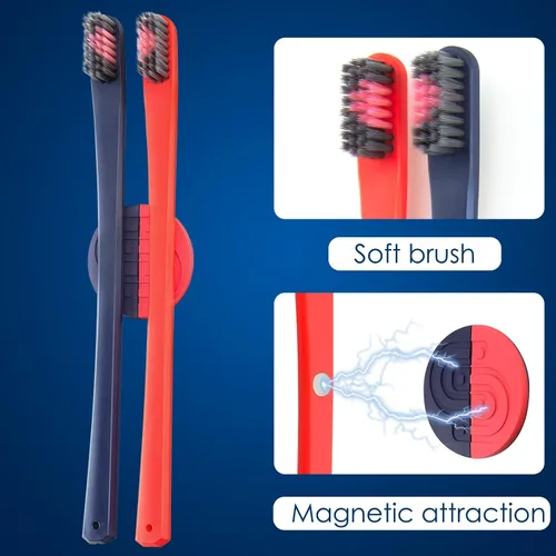 Vista 2 de Linkidea Cepillo de dientes manual con soporte magnético para cepillos de dientes, juego de soporte para cepillos de dientes para parejas, cepillo