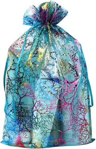 Vista 8 de Zwish Paquete de 50 bolsas de regalo de organza de 8 x 12 pulgadas, estilo azul coral para juguetes, dulces, chocolate, fiesta, Navidad, regalo