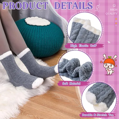 Vista 3 de Eocom Calcetines mullidos para mujer, cálidos, suaves, esponjosos, para invierno, de felpa, cómodos, térmicos, cómodos y cómodos, Color grisrosa
