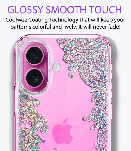 Vista 5 de Funda para iPhone 16, con protector de pantalla, linda para mujeres y niñas, funda protectora de grado militar de 10 pies para iPhone 16, funda
