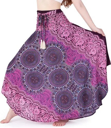 Vista 27 de Lannaclothesdesign - Falda larga para mujer de estilo bohemio, gitano, hippie, ropa de falda boho Rosa doble negra