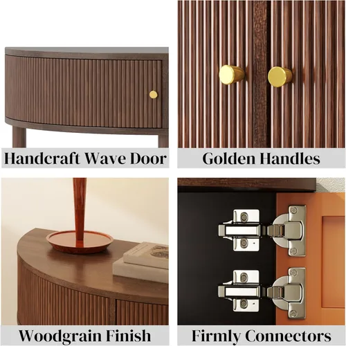 Vista 8 de Knocbel Mesa consola Half Moon con puerta con patrón de ondas, mesa auxiliar de sofá semicírculo con 2 cajones de almacenamiento y estante inferior