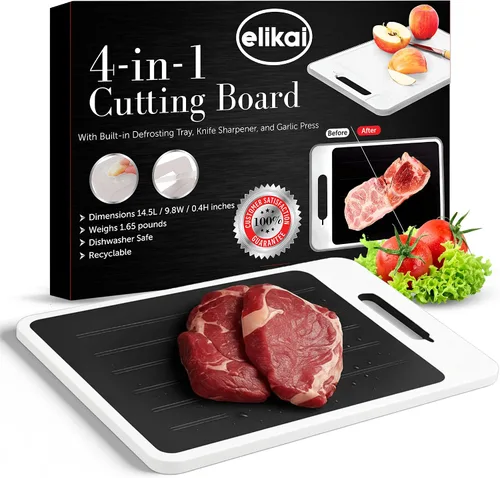 Vista 10 de ELIKAI Bandeja de descongelación 4 en 1 para carne congelada con tabla de cortar, placa de rallador de ajo y refinador de cuchillos, placa