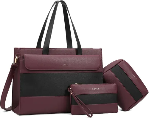 Vista 8 de Keyli 3 unids bolsa para laptop para mujer, 15.6 pulgadas, cuero trabajo, trabajo, oficina, oficina, maletín de hombro