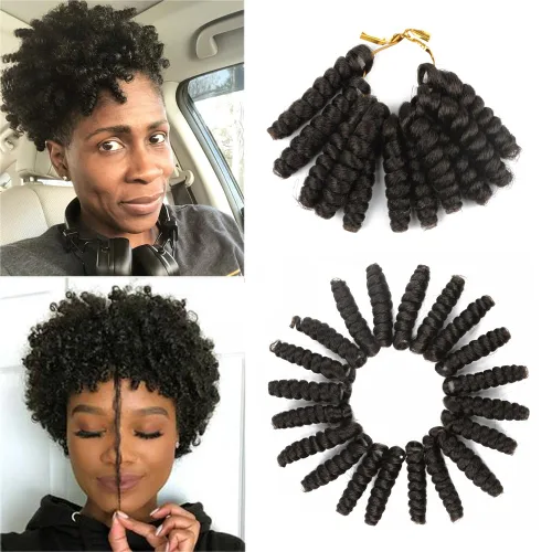Vista 31 de Saniay - 3 paquetes de trenzas de ganchillo cortas trenzadas de ganchillo con espiral, rizos con espiral jamaicana, 20 mechones por paquete