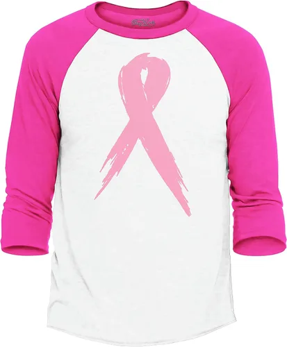 Vista 7 de shop4ever Camiseta de béisbol raglán rosa de concientización sobre el cáncer de mama Negro/Blanco