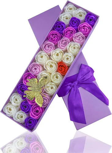 Vista 3 de JIALEEY 33 piezas de jabón de baño perfumado floral pétalos de flores, aceite esencial para plantas, juego de jabón de rosas, ideas de regalo