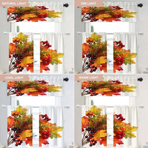 Vista 547 de Shrahala Orange Autumn Autumn Blackout Curtain Tiers, Fall Kitchen Valance Light Blocking Tier Drapes with Rod Pocket, 2 Pack 26 X 24 in