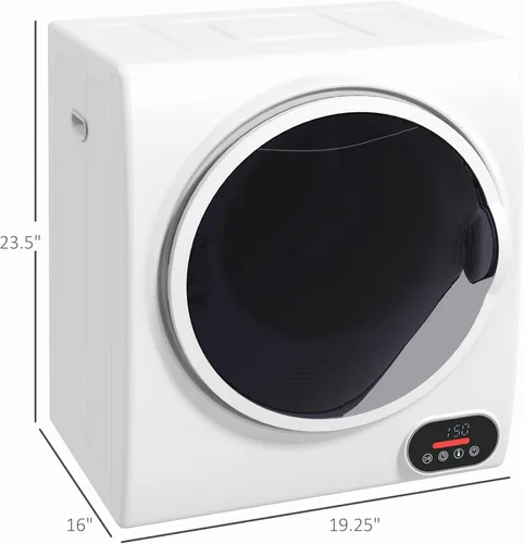 Vista 7 de HOMCOM Secadora de ropa portátil, secadora de ropa compacta con tambor de acero inoxidable de 1.5 pies cúbicos, secado inteligente, secadora