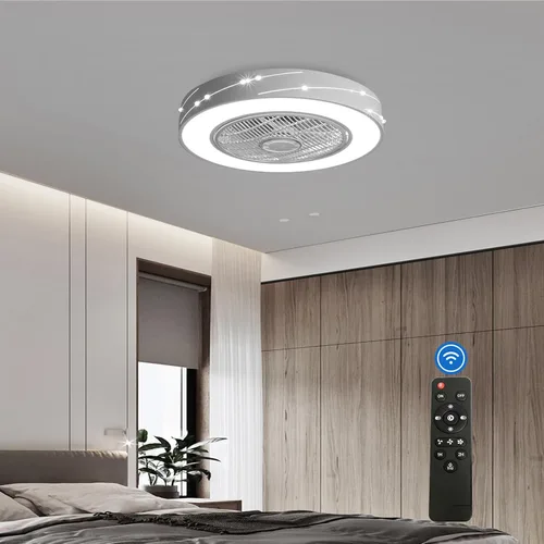 Vista 7 de Ventilador de techo con luz, LED de 22 pulgadas, modos de iluminación totalmente regulables con control remoto, cuchillas acrílicas invisibles