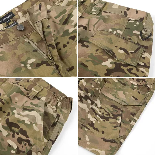 Vista 6 de NAVEKULL Pantalones cortos tácticos para hombre, camuflaje al aire libre, senderismo, Rip Stop militar, cargo