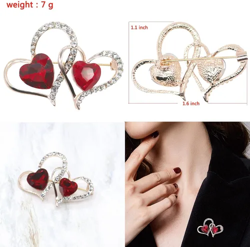 Vista 3 de Broche de corazón para mujer, elegante broche de corazón de cristal para mujer, accesorios de ropa, regalo de San Valentín