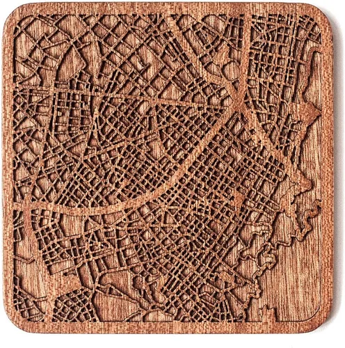 Vista 35 de Posavasos Amsterdam Map by O3 Design Studio, 1 pieza, posavasos de madera Sapele con mapa de la ciudad, hecho a mano, varias ciudades opcionales