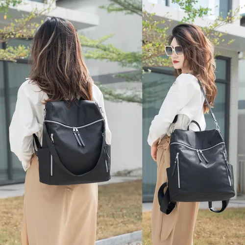 Vista 6 de zhongningyifeng Mochila para mujer, impermeable, ligera, a la moda, casual, de viaje, bolsa de hombro para mujer (negro, grande)