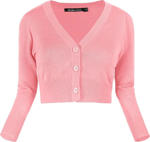 Vista 2 de Urban CoCo - Chaqueta de punto para mujer con cuello en V y botones, manga de 34, corta