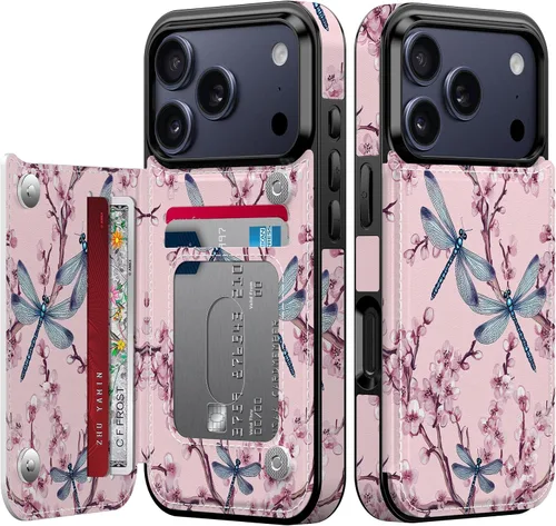 Vista 19 de FUNMIKO Funda tipo cartera para iPhone 15 con tarjetero + clip para efectivo, bloqueo RFID, protección contra caídas de grado militar y obras