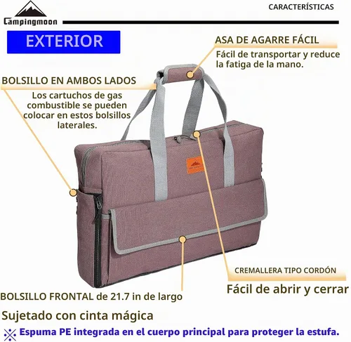 Vista 3 de CAMPINGMOON - Funda de transporte para estufa de campamento Coleman de 2 quemadores, lona CM-B, bolsillos para combustible de gas