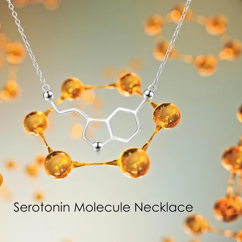 Vista 7 de LUHE Collar de molécula de serotonina de plata esterlina, pulsera, collar de molécula de cafeína para mujer
