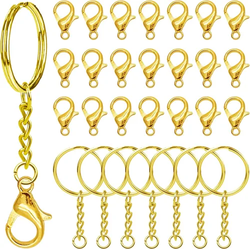 Vista 8 de Llavero con cadena, 50 llaveros con cadena y salto abierto, piezas de llavero de metal de 1 pulgada para resina, suministros de manualidades