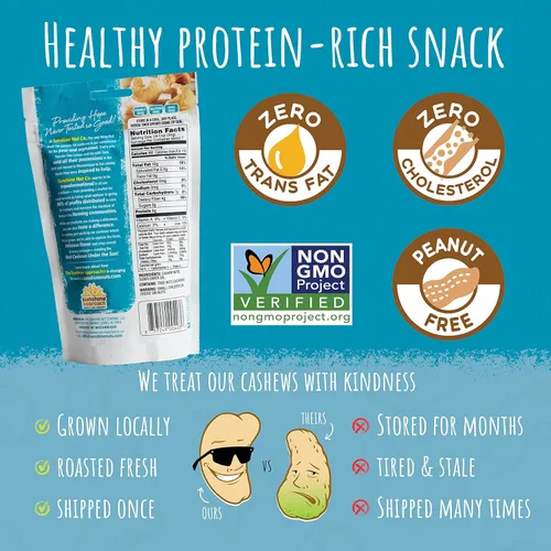 Vista 5 de Anacardos de Sunshine Nut Company 7 oz No Added Salt, Gluten Free, Peanut Free, Vegan, GMO Free, Snack Packs for Kids and Adults, Pantry Staple