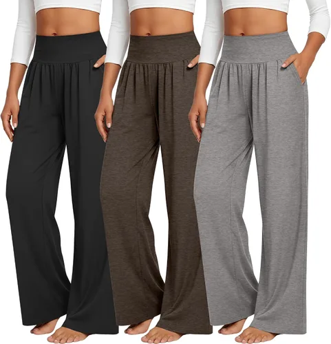 Vista 149 de Neer - Conjunto de 3 pantalones de yoga de pierna ancha para mujer - Pantalones deportivos cómodos, holgados, de cintura alta y casuales