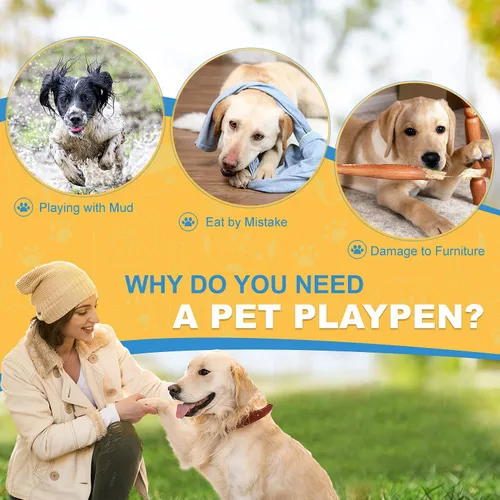 Vista 2 de Corralito para perros para interiores, corralito de juego para cachorros para interiores y exteriores, valla de metal de 8 paneles con puertas