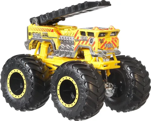 Vista 3 de Hot Wheels Monster Trucks, Camiones Monstruo de Juguete a Escala 1:64, Juego de 4, Ruedas Gigantes, Personajes Favoritos y Diseños Geniales