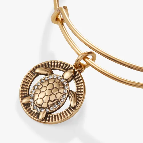 Vista 2 de Alex and Ani Pulsera con dije de tortuga, acabado dorado brillante, 2 a 3.5 pulgadas, Latón, Sin gemas.
