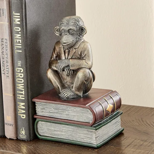 Vista 5 de Danya B. Monkeys on Books - Juego de 2 sujetalibros con acabado de pátina antigua