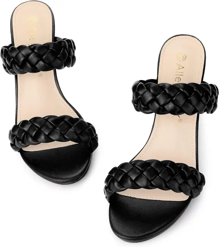 Vista 2 de Allegra K Women's Braided Heeled Slip on Chunky Heel Slide Sandals