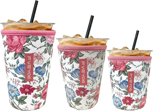 Vista 20 de Fundas de neopreno reutilizables aisladas para café helado, fundas para tazas de café helado, fundas para bebidas heladas y calientes