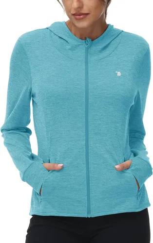 Vista 30 de TBMPOY Chaquetas con capucha y protección solar UPF 50+ para mujer, ligeras, de manga larga, para senderismo, exteriores, con cremallera completa
