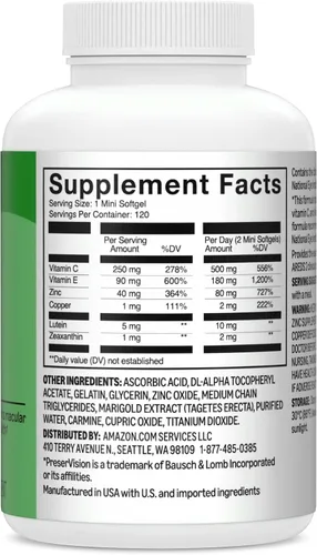 Vista 5 de Amazon Basics Suplemento de vitaminas y minerales para los ojos, fórmula AREDS 2 con luteína y zeaxantina, 120 cápsulas blandas