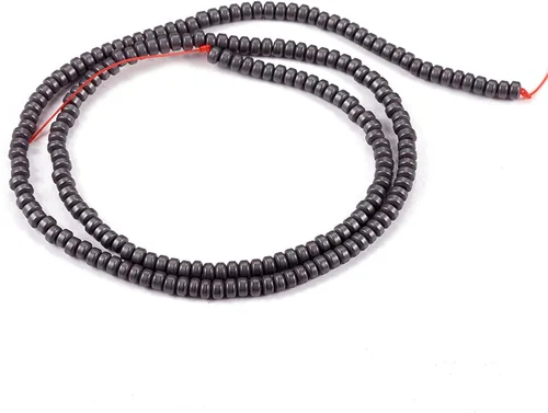 Vista 2 de Craftdady 10 hebras de cuentas sintéticas Heishi negras de hematita de 0.118 pulgadas (0.118 in), esmeriladas, metálicas, redondas, de imitación