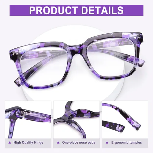Vista 4 de Paquete de 6 lentes de lectura de moda para mujeres y hombres, bloqueo de luz azul, lectores cuadrados de gran tamaño con bisagra de resorte