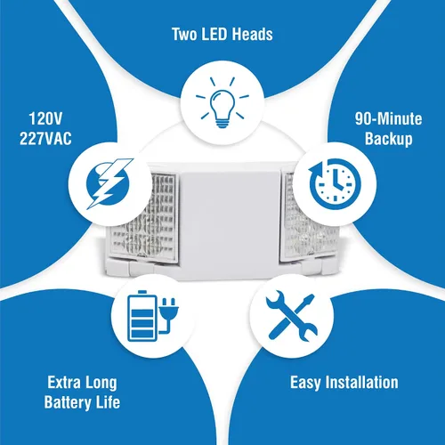 Vista 3 de Ciata Paquete de 12 luces LED de emergencia negras con batería de respaldo, para fallos de energía en el hogar, cableado con cabezales ajustables