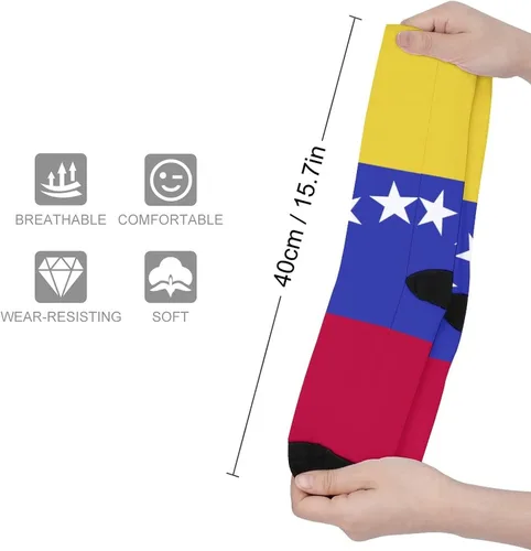 Vista 2 de Calcetines casuales con la bandera de Venezuela, divertidos calcetines con impresión 3D, coloridos y suaves, atléticos, deportivos, novedosos
