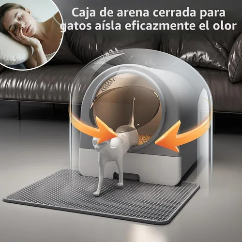 Vista 5 de Oneluck Caja de arena tipo cúpula, cajón tipo inodoro grande XL para gatos, cubierto a prueba de perros, con cuchara, alfombra, para control