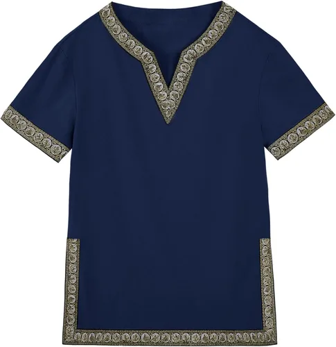 Vista 2 de Gafeng Disfraz de caballero medieval para niños, túnica renacentista, cuello en V, camiseta vikinga, vintage, guerrero, Halloween, tops