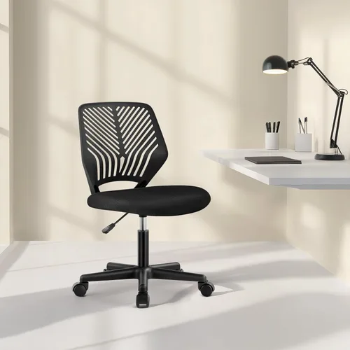 Vista 2 de Yaheetech Silla de oficina ergonómica de malla sin brazos, silla giratoria de respaldo medio con ruedas, silla de estudio de altura ajustable