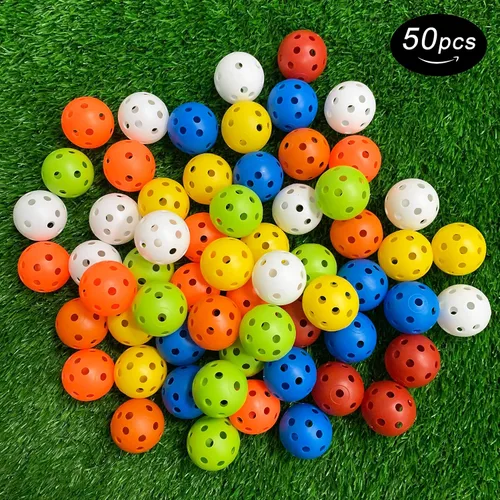 Vista 2 de Crestgolf 50 pelotas de entrenamiento de golf de plástico – Pelotas de golf huecas de flujo de aire de 1.575 in para campo de conducción, práctica