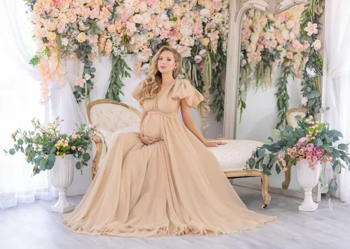 Vista 6 de Zxruijing Vestido de maternidad de gasa para fotografía, cuello en V, vestidos de sesión de fotos de maternidad para baby shower, vestido de embarazo