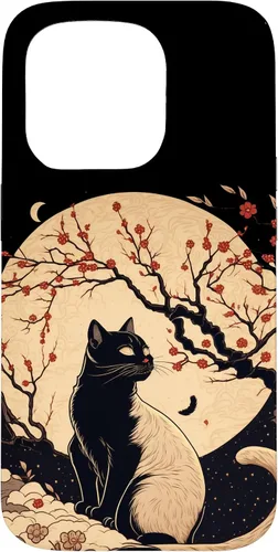 Vista 14 de Kawaii black cat japanese with cherry blossom anime style Case for iPhone 16
