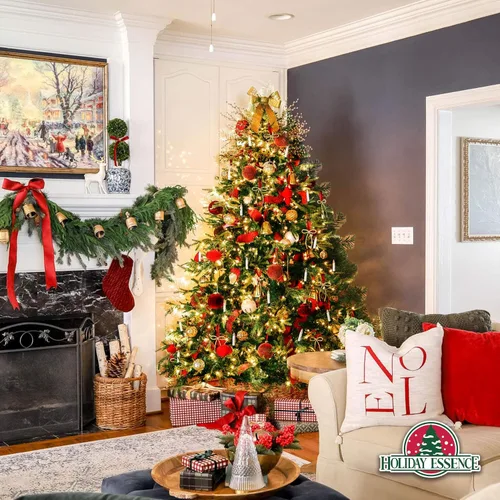 Vista 5 de árbol de Navidad, de Holiday Essence, artificial, verde, con 4 patas, 300 ramas, con base de PVC, sin luz
