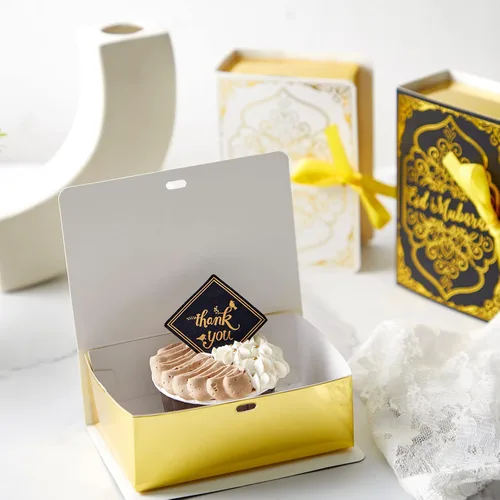 Vista 7 de Honoson 36 cajas de recuerdo de Ramadán Eid Mubarak de 4.5 x 3 pulgadas, cajas cuadradas de dulces Eid Al Fitr con cinta dorada para suministros