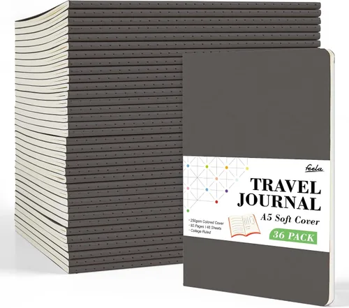 Vista 11 de feela - Paquete de 36 diarios de tapa suave a granel, diario de viaje con forro en blanco para mujeres y hombres, cuadernos con rayas universitarias