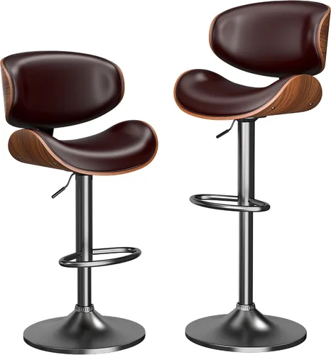 Vista 22 de YaFiti Taburetes de bar modernos giratorios, taburetes de bar altura de mostrador con respaldo para bar, cocina, comedor, color marrón