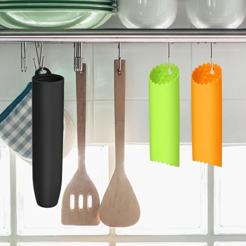 Vista 4 de uxcell 2 tubos de pelado de ajo, pelador de ajo de silicona, rodillo removedor de piel antideslizante para herramientas útiles de cocina, color negro